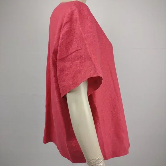 Orvis coral pink 100% Linen round neck button front blouse top ladies XL X-Large - Picture 4 of 7